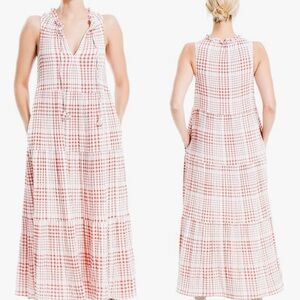 Max Studio Gingham Maxi Dress Gauze Tiered Red S. Large